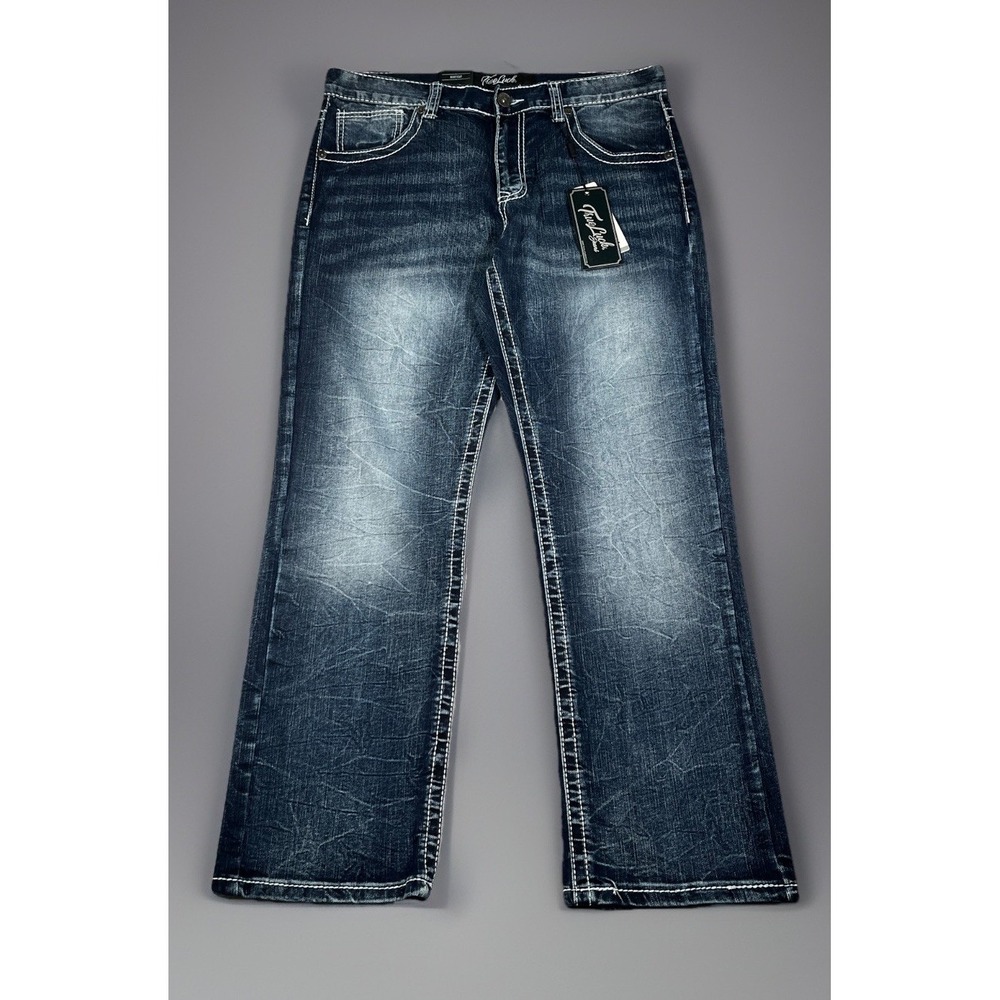 True Luck Bootcut Jeans Men Size 32x30 Thick Stitch Embroidered Denim -NWT